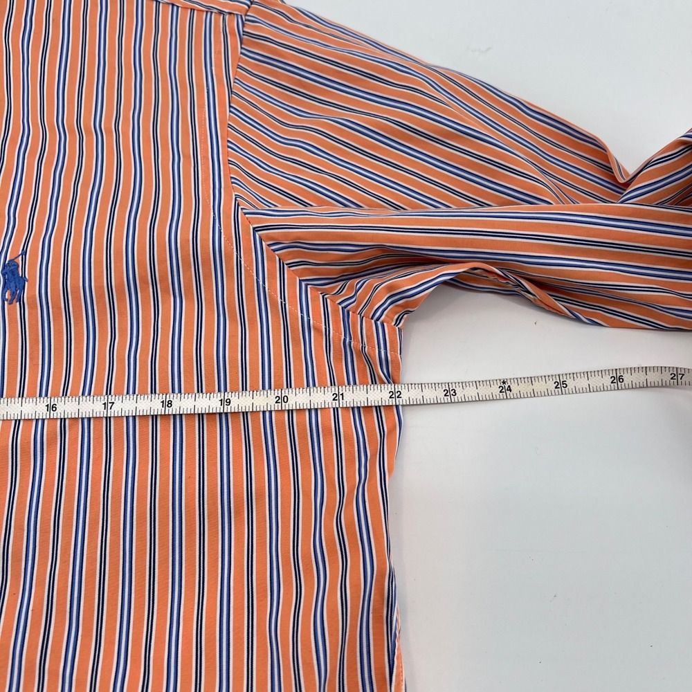 Ralph Lauren Custom Fit Orange Blue Stripe Button Down Shirt Men Size 16 32/33 - Picture 6 of 8
